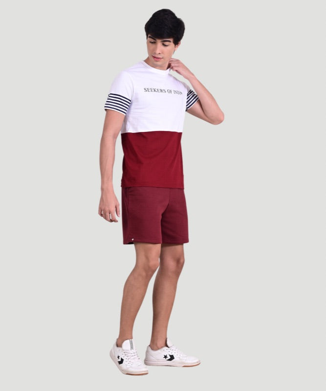 Indusvale Men's Colorblock Multicolor T-Shirt & Solid Short Set